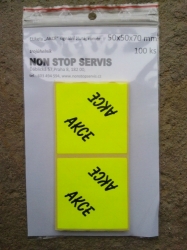 Etikety - potisk "AKCE", signální žluté - trojúhelník, rozměr 50 x 50 x 70 mm, 100ks
