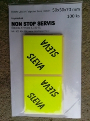 Etikety - potisk "SLEVA", signální žluté - trojúhelník, rozměr 50 x 50 x 70 mm, 100ks 