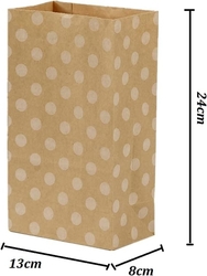Papírové sáčky s puntíky, mix barev, skládané dno, 13 × 8 × 24 cm