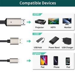 Kabel  HDMI / Apple s USB  konektorem, 2m, nylon, kvalitní od zn