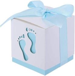 JZK 50 x Světle modrá krabička s modrou stuhou - symbol pro křest, narození - chlapeček