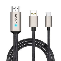 Kabel  HDMI / Apple s USB  konektorem pro nabíjení, 2m, nylon, kvalitní od zn. Mpio