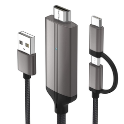 Kabel  HDMI / USB "C"+ USB Micro s USB  konektorem pro napájení, 2m, nylon, zn. Mira Screen
