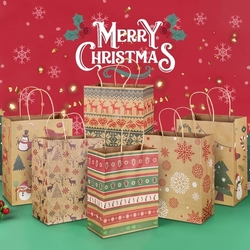 Sada 12 kusů vánočních dárkových tašek, 6 stylů, kraftový papír 