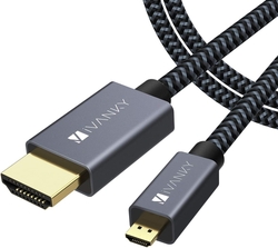 Kabel micro HDMI / HDMI, pozlacený konektor, 4K UHD, 2m, nylon, kvalitní