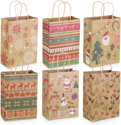 Sada 24 kusů vánočních dárkových tašek, 6 stylů, kraftový papír, 22 x 16 x 8 cm