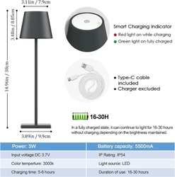 LED - přenosná stolní lampa dobíjecí s baterií 5500mAh, plynulé stmívání