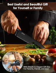 EUNA celokovový kuchyňský nůž o délce 34,5cm s čepelí 20cm, pouzdrem a dárkovou krabičkou. 