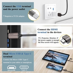 Kabel  HDMI / USB "C"+ USB Micro s USB  konektorem pro nabíjení, 2m, nylon, kvalitní od zn. Mira Screen
