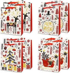 Sada 12 kusů dárkových vánočních tašek s textilním uchem a třpitivým tiskem, 32 x 26 x 10 cm