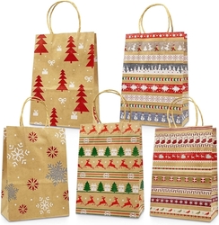 Dárková vánoční taška, 5 stylů, kraftový papír - 22 x 16 x 8 cm - 1 ks. 