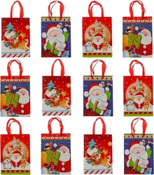Sada 12 kusů dárkových vánočních tašek 3D relief s textilním uchem, 24 x 18 x 7 cm