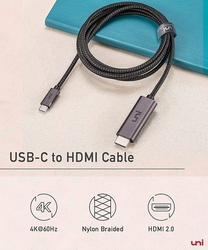 Kabel USB "C" / HDMI, 4K UHD, 1,8 m, nylon, kvalitní od zn.UNI