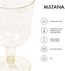 MATANA - 50 plastových sklenic na víno se zlatým třpytem 