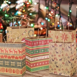 Sada 12 kusů vánočních dárkových tašek, 6 stylů, kraftový papír 