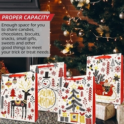 Sada 12 kusů dárkových vánočních tašek s textilním uchem a třpitivým tiskem, 32 x 26 x 10 cm