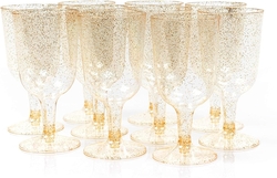 MATANA - 50 plastových sklenic na víno se zlatým třpytem 