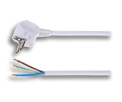 Flexo kabel síťový třížilový 230V s úhlovou vidlicí 2m, 3 x 0,75mm, bílý, PVC