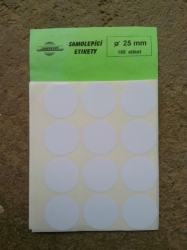 Samolepicí etikety na archu půměr 25 mm / 180 etiket