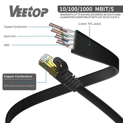 Plochý patch kabel UTP, RJ45-RJ45, CAT7, 3m černý