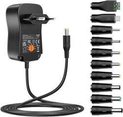 Napájecí zdroj 3-12V/2A s USB portem 5V/2,1A, univerzální, "+" uvnitř konektoru jack + sada koncovek 