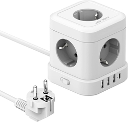 JSVER - Zásuvková kostka s USB nabíječkou a přepěťovou ochranou a vypínačem