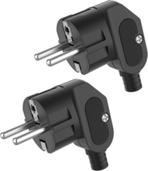 Vidlice 250V, 16A, černá, vývod kabelu boční, úhlová 90° - 1 kus 