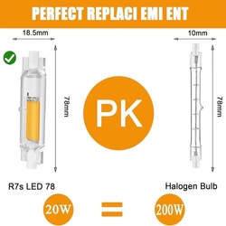 MZIEIU R7S LED 78mm stmívatelné, teplá bílá 3000K, 2000LM bez blikání, 20W
