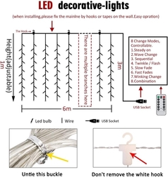LED -  BLOOMWIN pohádkový LED světelný závěs USB 8 režimů 6x1M, 300 LED