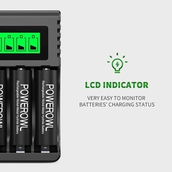 Nabíječka baterií POWEROWL se 4 sloty pro AA a AAA baterie s LCD displejem