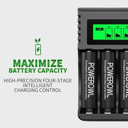 Nabíječka baterií POWEROWL se 4 sloty pro AA a AAA baterie s LCD displejem