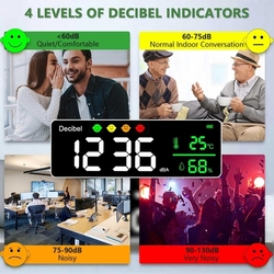 Digitální měřič hladiny zvuku 30-130dB Decibel měřič, hluk/teplota/vlhkoměr