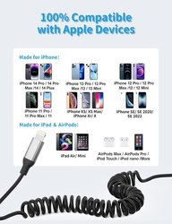 Vinutý nabíjecí kabel USB "A" na iPhone, iPad - do auta 