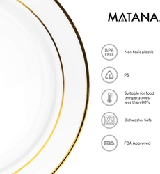 MATANA 60 bílých plastových talířů se zlatým okrajem