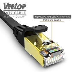 Plochý patch kabel UTP, RJ45-RJ45, CAT7, 2m černý