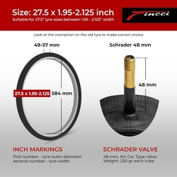 Duše Fincci 27,5 x 1,95 2,125 palce 48 mm s ventilkem Schrader