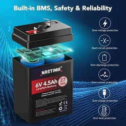 NASTIMA - Dobíjecí baterie 6 V 4,5 Ah LiFePO4 s BMS - ochranou