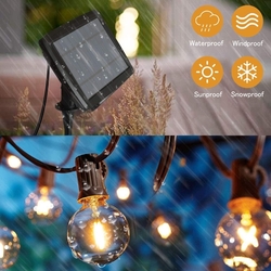 LED solární řetěz v délce 5 metrů, 12 LED žárovek, solární panel