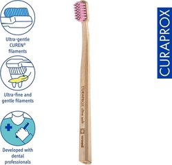 Curaprox Wood Ultra Soft - zubní kartáček, barva štětin: růžová