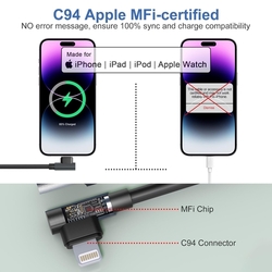 Vinutý nabíjecí kabel USB-C 90°na iPhone, iPad 90°- do auta