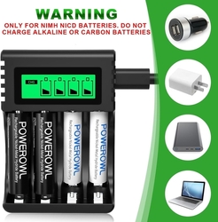 Nabíječka baterií POWEROWL se 4 sloty pro AA a AAA baterie s LCD displejem