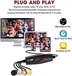 DIGITNOW! Video Capture Card Převádí Hi8 VHS na digitální DVD pro Windows/Mac, Video Grabber se Scart/AV adaptérem
