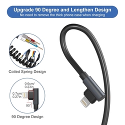 Vinutý nabíjecí kabel USB-C 90°na iPhone, iPad 90°- do auta 