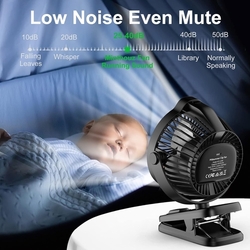 Ventilátor Minthouz s klipem, s baterií 8000mAh, dobíjecí USB-C - černý