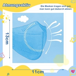 Respirátory - Masky FFP2, barevné, malé velikosti, 5 vrstev filtru,  skládací protiprachová maska ​​pro malé obličeje, balení 20 ks