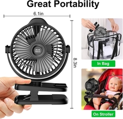 Ventilátor Minthouz s klipem, s baterií 8000mAh, dobíjecí USB-C - černý