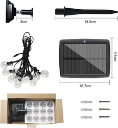 LED solární řetěz v délce 5 metrů, 12 LED žárovek, solární panel