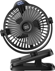 Ventilátor Minthouz s klipem, s baterií 8000mAh, dobíjecí USB-C, černý