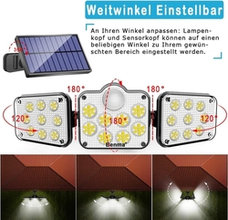 Solární lampy pro venkovní použití s detektorem pohybu, 164 LED
