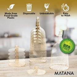 MATANA - 50 plastových sklenic na víno se zlatým třpytem 